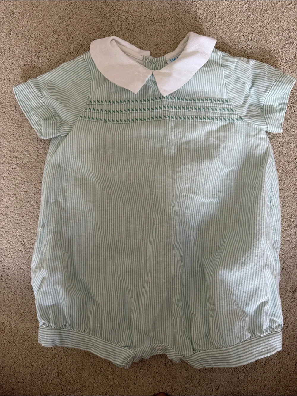 Luli & Me Mint Green and White Striped One-Piece with White Peter Pan Collar